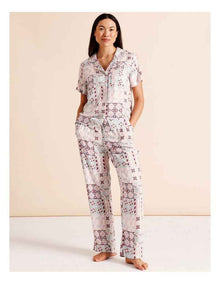Serene Viscose Short Sleeve Long PJ Set in Tile Print