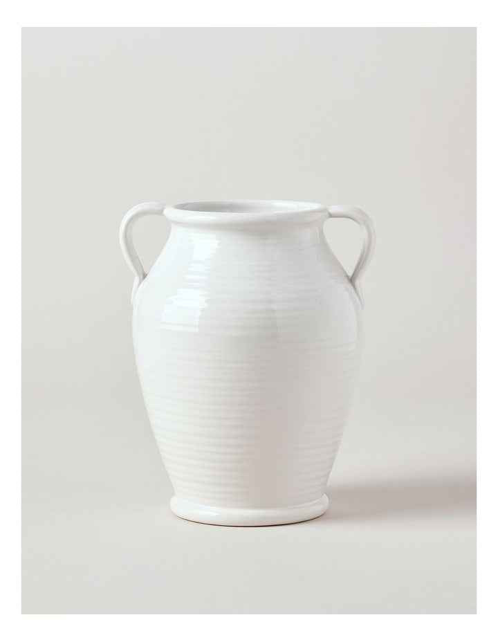 Carrey Round Ceramic Vase with Handles 20cm in White