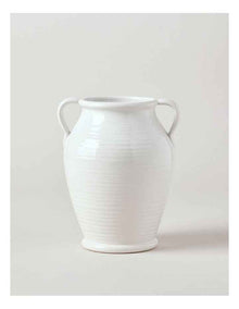 Carrey Round Ceramic Vase with Handles 20cm in White