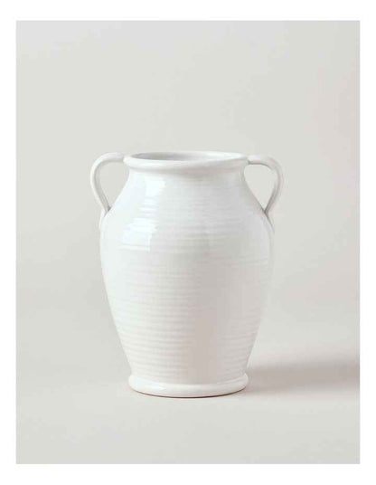 Carrey Round Ceramic Vase with Handles 20cm in White