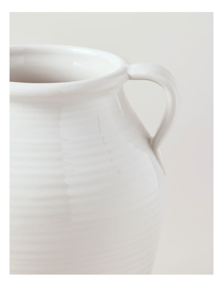 Carrey Round Ceramic Vase with Handles 20cm in White