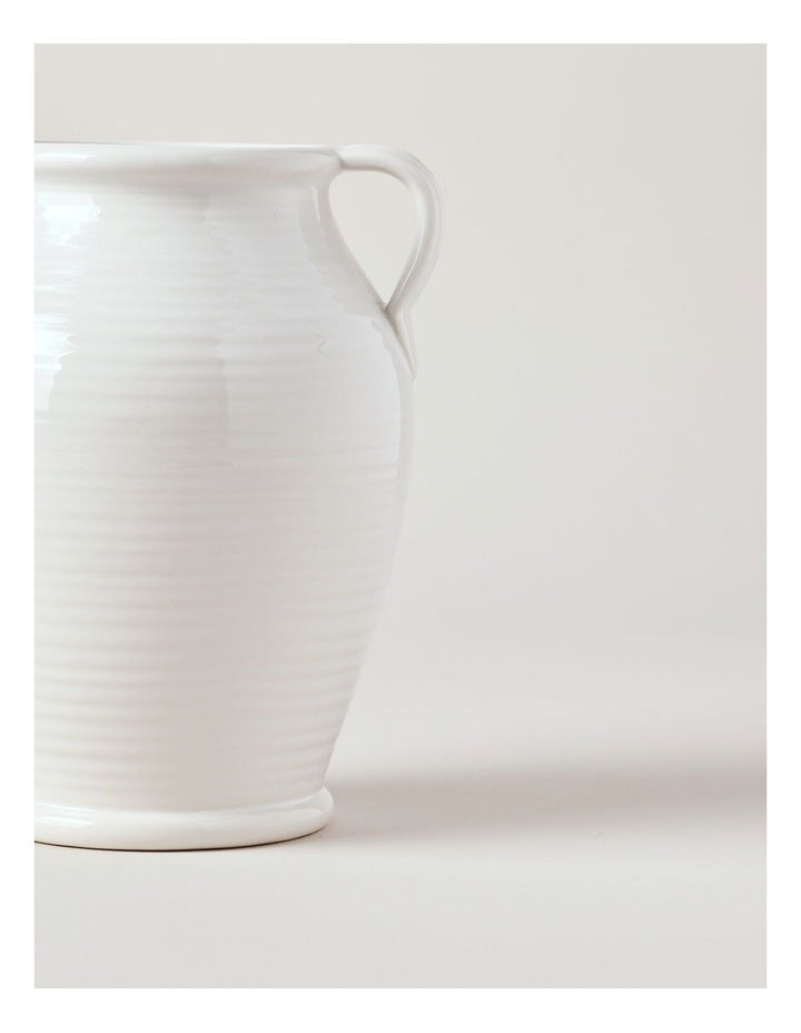 Carrey Round Ceramic Vase with Handles 20cm in White