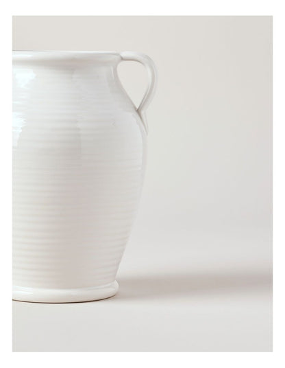 Carrey Round Ceramic Vase with Handles 20cm in White