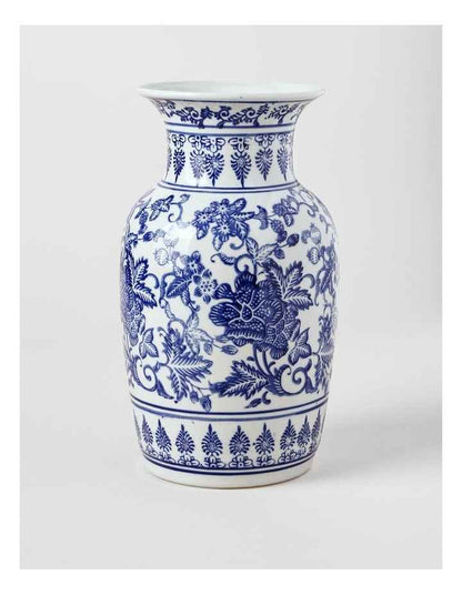 Hand Painted Tall Ginger Jar Vase in Blue 35cm