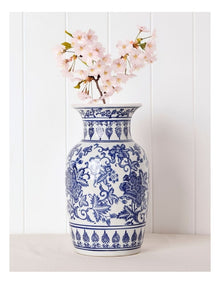 Hand Painted Tall Ginger Jar Vase in Blue 35cm