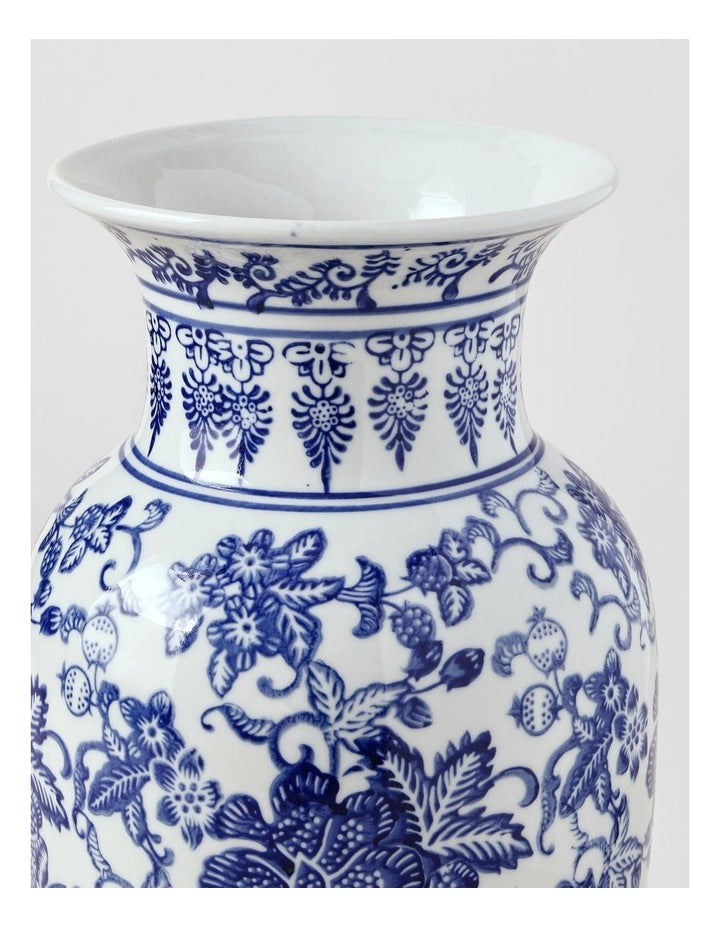 Hand Painted Tall Ginger Jar Vase in Blue 35cm