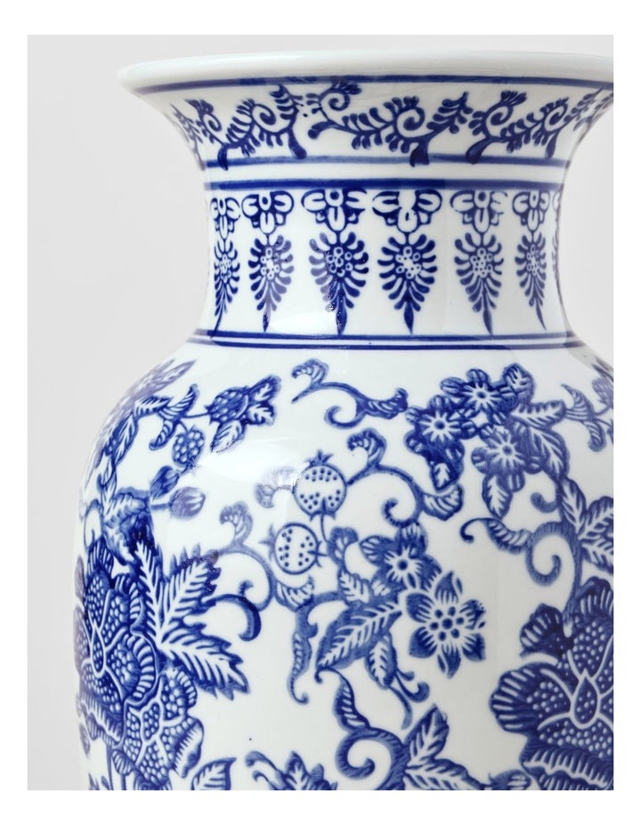 Hand Painted Tall Ginger Jar Vase in Blue 35cm