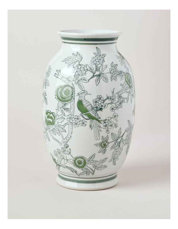 Hand Painted Tall Ginger Jar Vase 30cm in Green