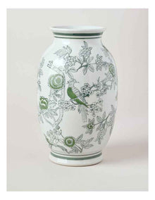 Hand Painted Tall Ginger Jar Vase 30cm in Green