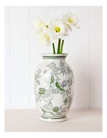 Hand Painted Tall Ginger Jar Vase 30cm in Green