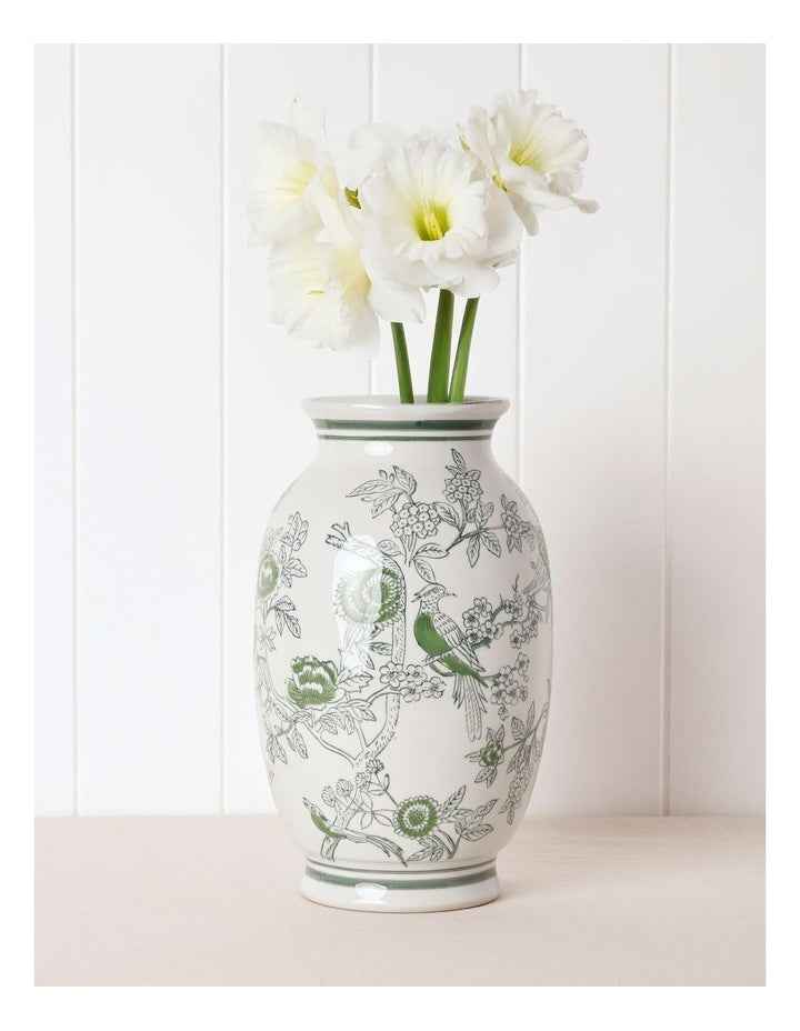 Hand Painted Tall Ginger Jar Vase 30cm in Green