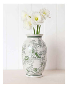 Hand Painted Tall Ginger Jar Vase 30cm in Green