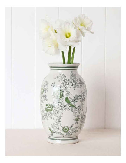 Hand Painted Tall Ginger Jar Vase 30cm in Green