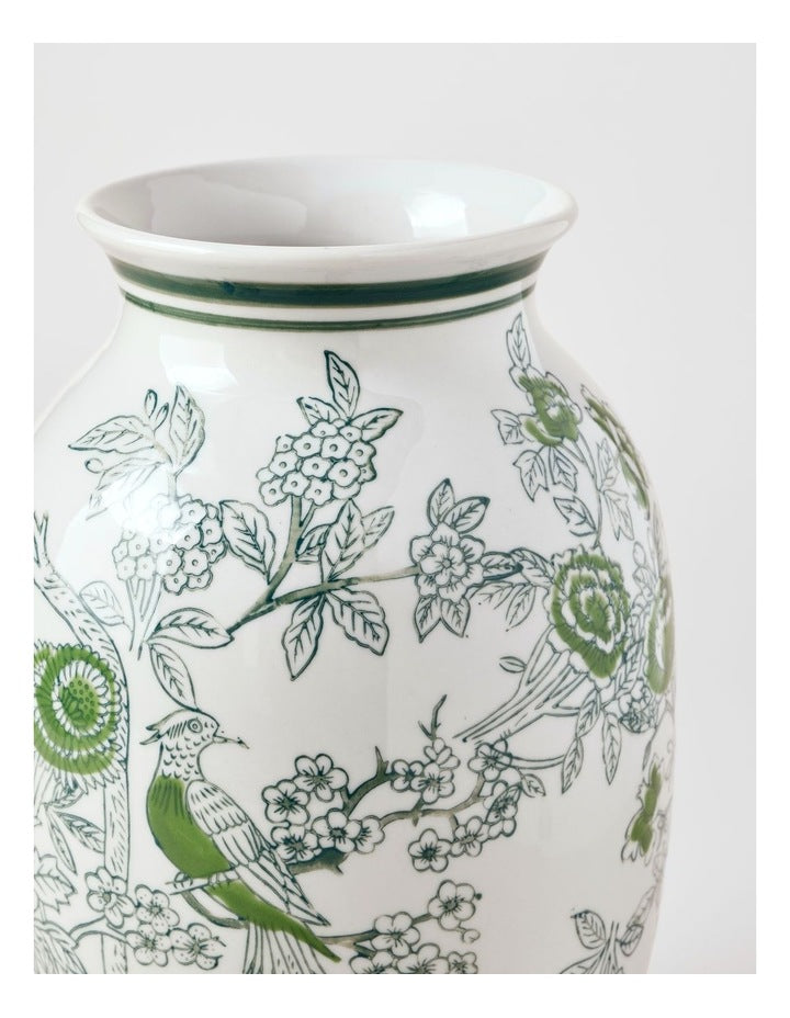 Hand Painted Tall Ginger Jar Vase 30cm in Green