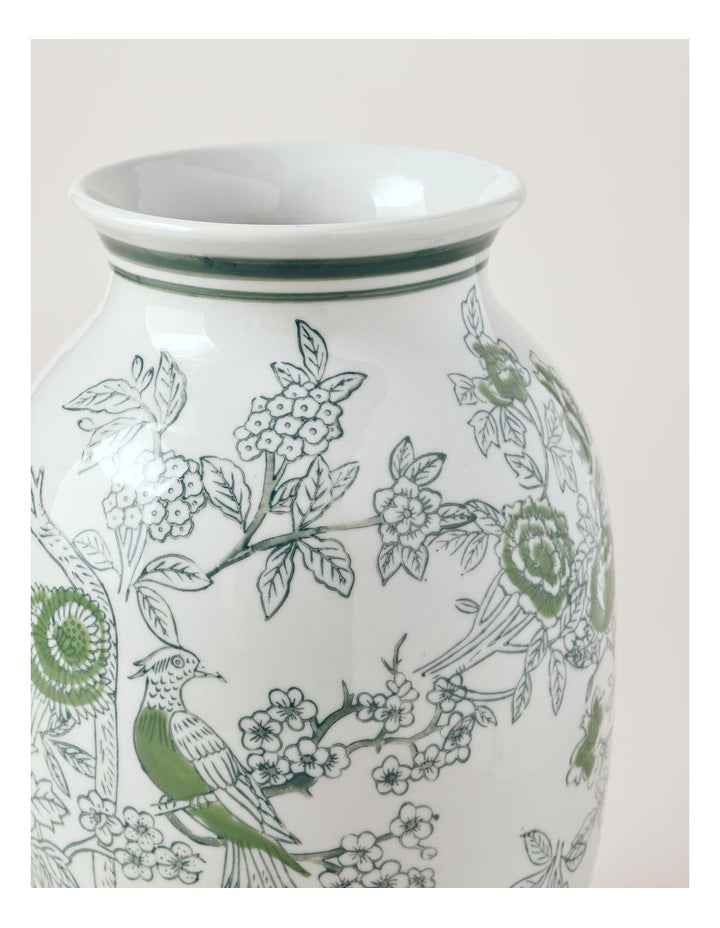 Hand Painted Tall Ginger Jar Vase 30cm in Green