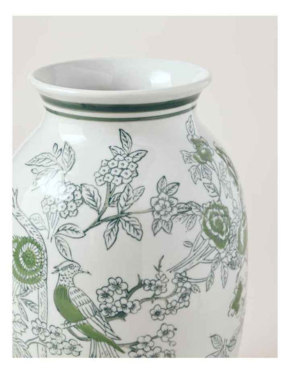 Hand Painted Tall Ginger Jar Vase 30cm in Green