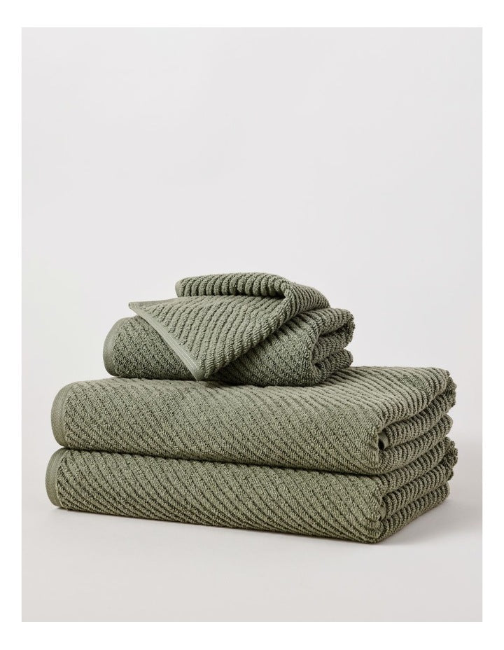 Essentials Diagonal 4pc Towel Packs in Hedge Green