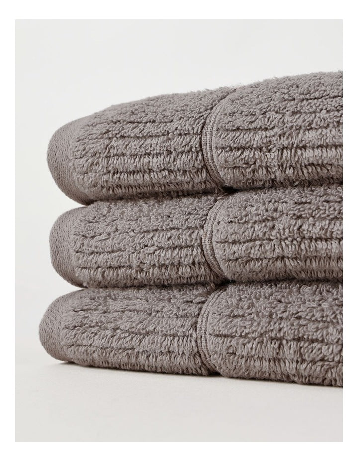 Combed Cotton Rib 3pk Face Washer in Charcoal