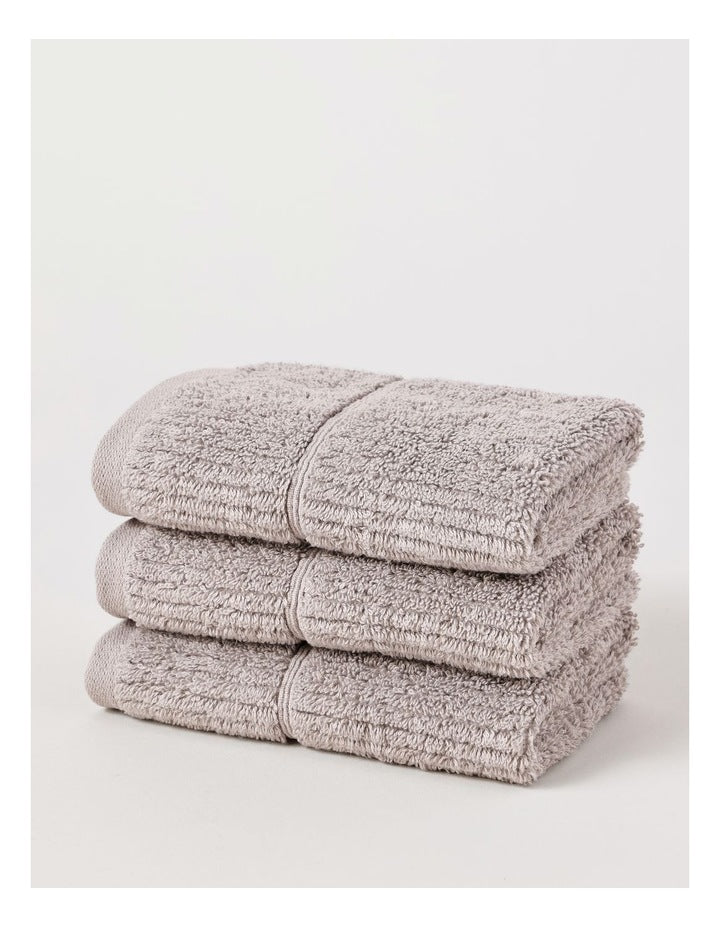 Combed Cotton Rib 3pk Face Washer in Silver