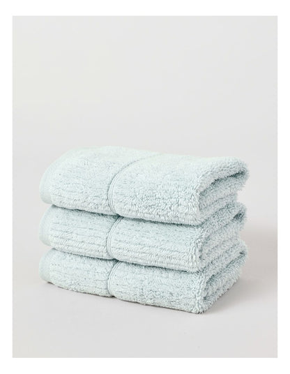 Combed Cotton Rib 3pk Face Washer in Aqua