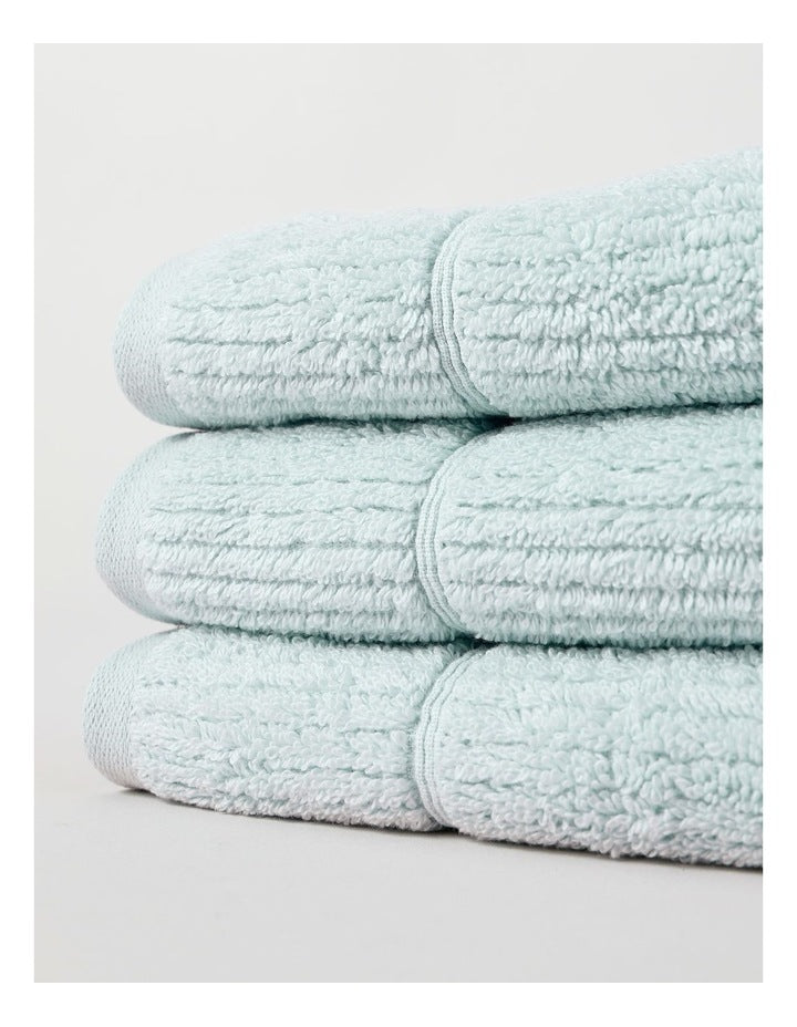 Combed Cotton Rib 3pk Face Washer in Aqua