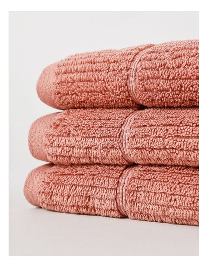 Combed Cotton Rib 3pk Face Washer in Pink Clay