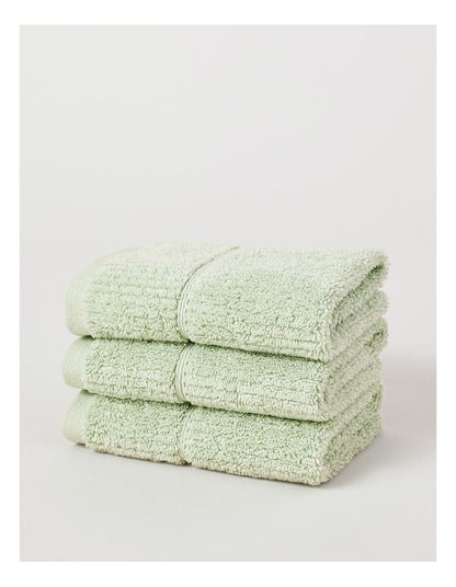 Combed Cotton Rib 3pk Face Washer in Sage