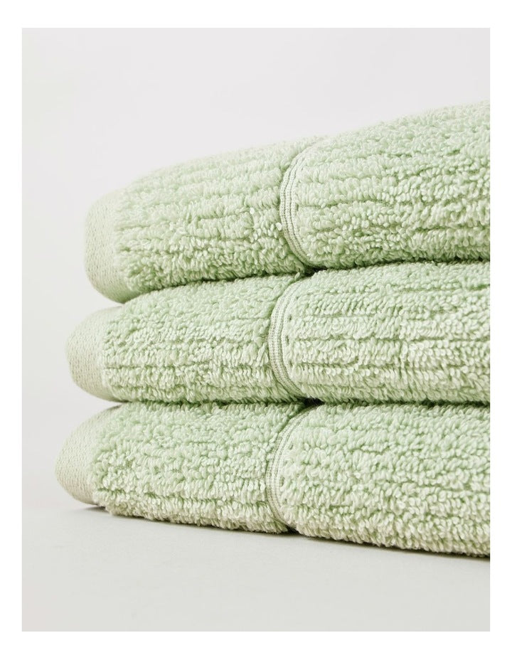 Combed Cotton Rib 3pk Face Washer in Sage