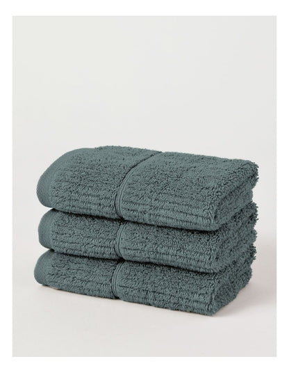 Combed Cotton Rib 3pk Face Washer in Seapine
