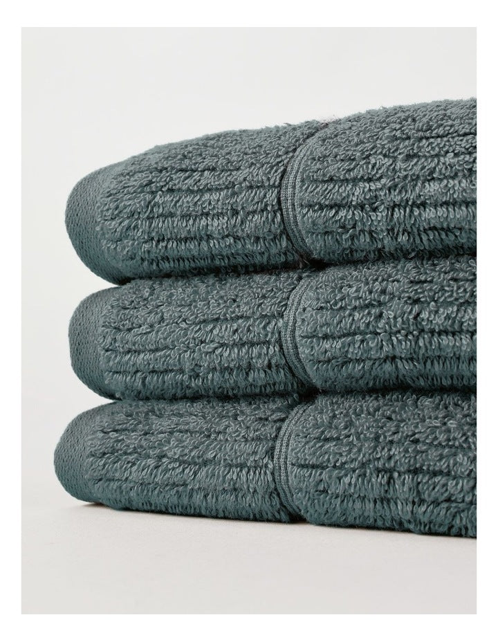 Combed Cotton Rib 3pk Face Washer in Seapine