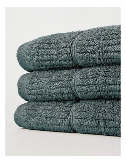 Combed Cotton Rib 3pk Face Washer in Seapine