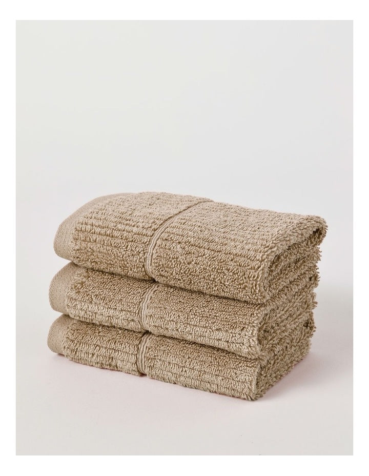 Combed Cotton Rib 3pk Face Washer in Straw