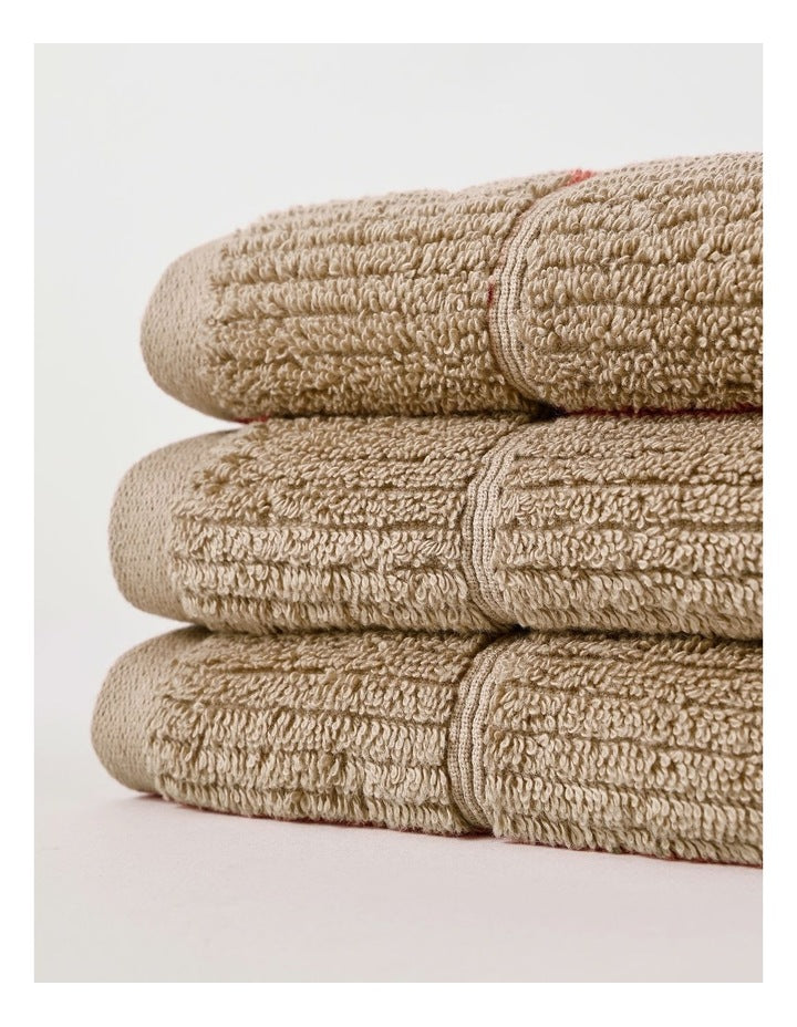 Combed Cotton Rib 3pk Face Washer in Straw
