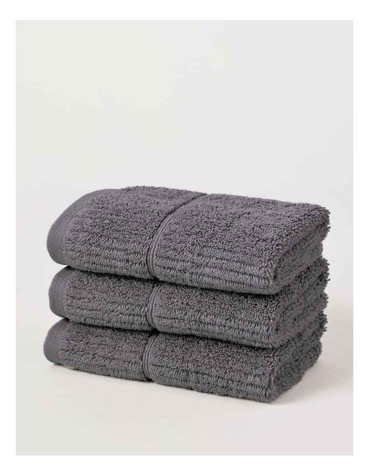 Combed Cotton Rib 3pk Face Washer in Washed Black