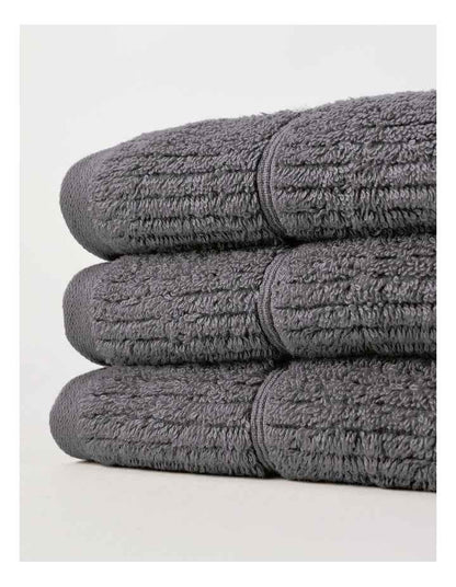 Combed Cotton Rib 3pk Face Washer in Washed Black