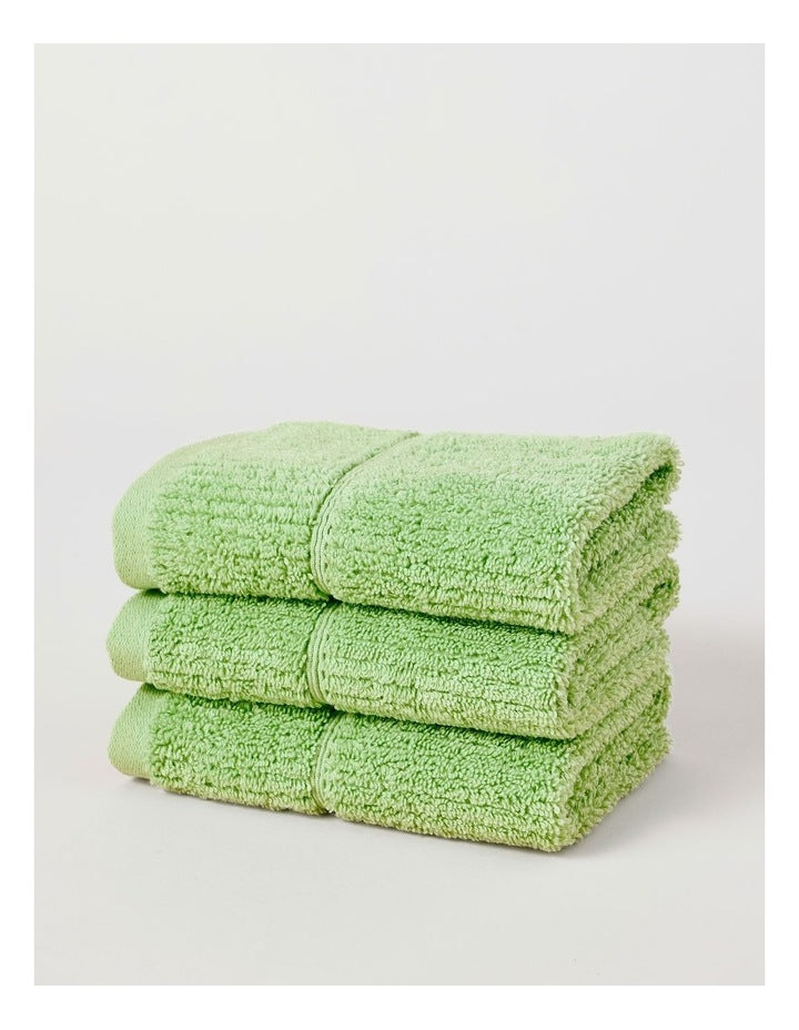 Combed Cotton Rib 3pk Face Washer in Apple Green
