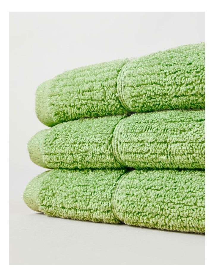 Combed Cotton Rib 3pk Face Washer in Apple Green