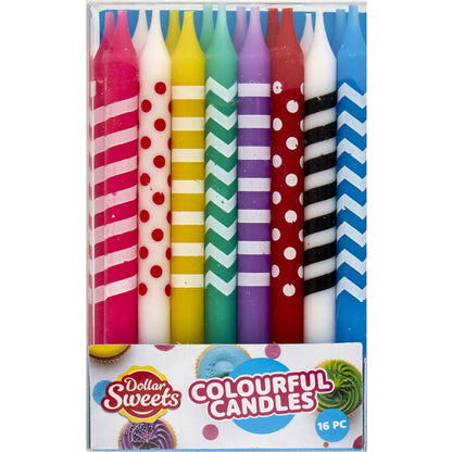 Dollar Sweets Colourful Candles 16 Pack