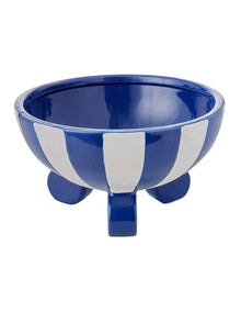 Stripe Footed Decorative Bowl in Blue/White