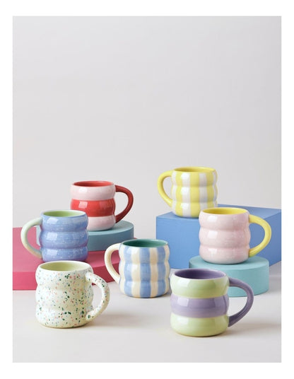 Bubble Mug in Hand Painted Lemon Stripe