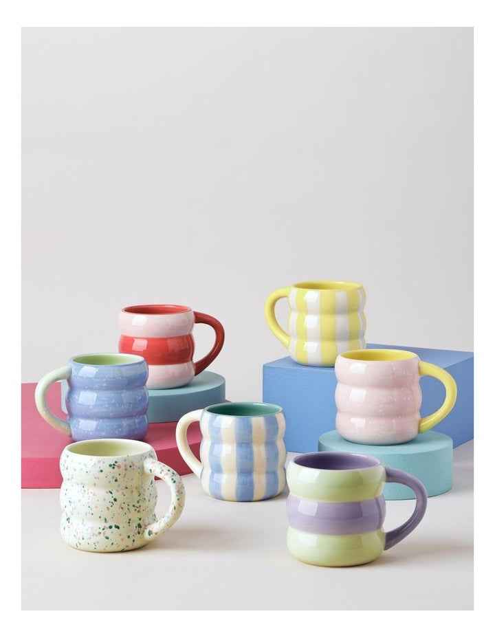 Bubble Mug in Hand Painted Lemon Stripe