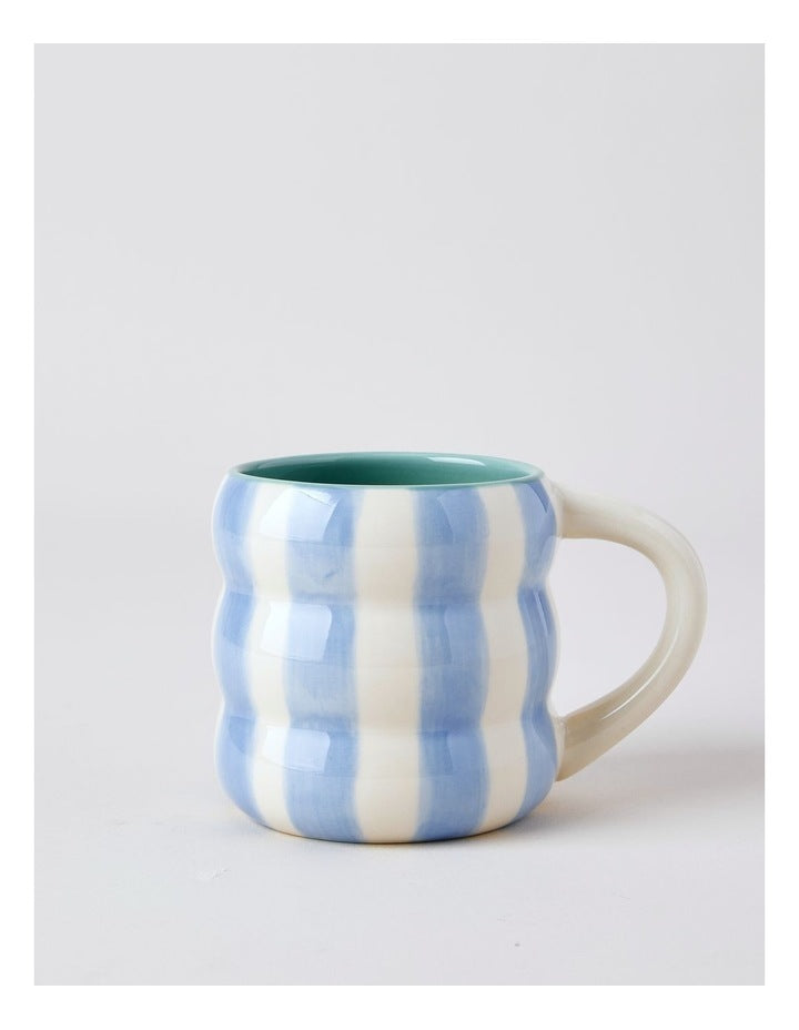 Bubble Mug in Hand Painted Blue Stripe