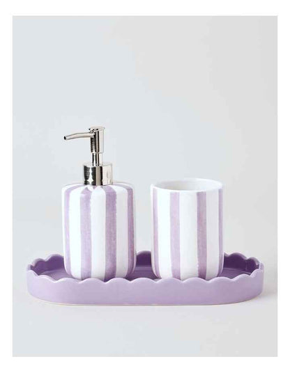 Sabrina Stripe Bathroom Accessory 3 pk in Purple