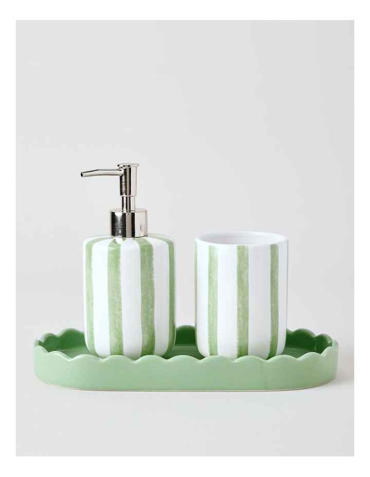Sabrina Stripe Bathroom Accessory 3pk in Green