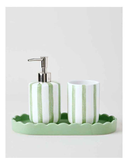 Sabrina Stripe Bathroom Accessory 3pk in Green