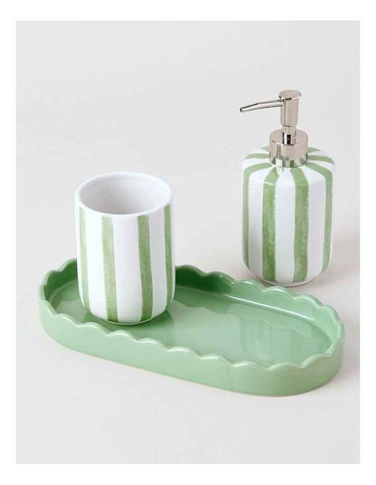 Sabrina Stripe Bathroom Accessory 3pk in Green