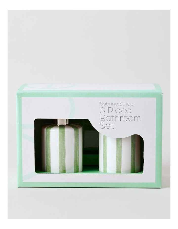 Sabrina Stripe Bathroom Accessory 3pk in Green