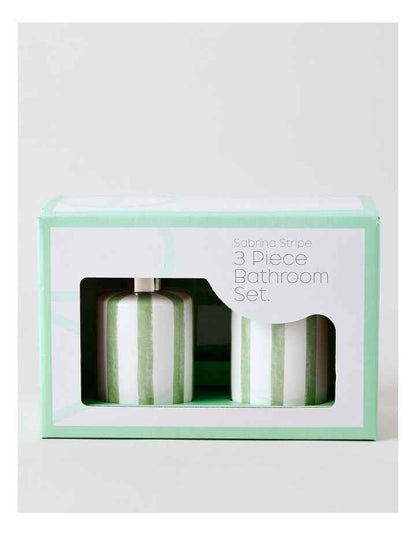 Sabrina Stripe Bathroom Accessory 3pk in Green