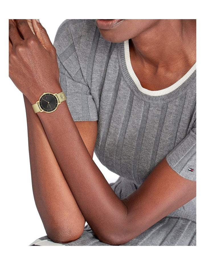 Tea Ionic Plated Thin Gold Steel Black Dial Women's Watch