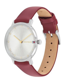 Pippa Cranberry Leather Dial Watch in Silver/White
